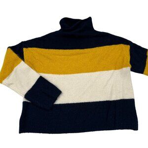 Cliché Womens Colorblock Turtleneck Sweater L Acrylic/Wool Blend Navy/Yellow